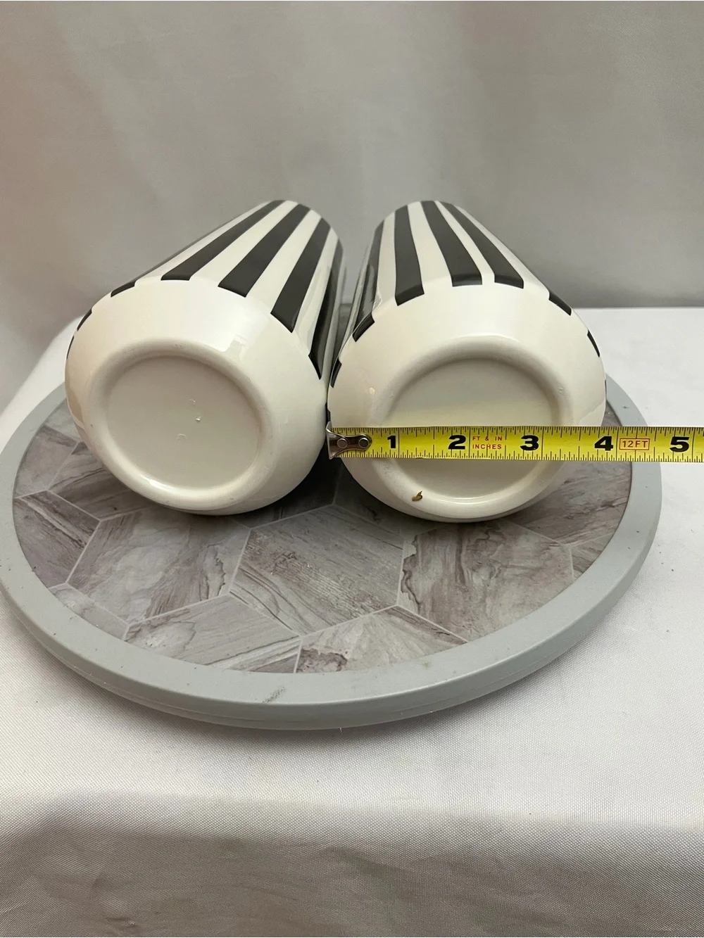 Modern Black White Striped Ceramic Bud Vases Set Of 2 Minimalist Decor 9.5”